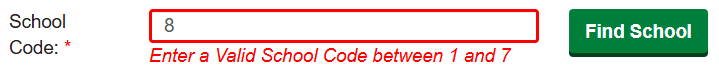 Picture showing an Invalid School Code Example. 
